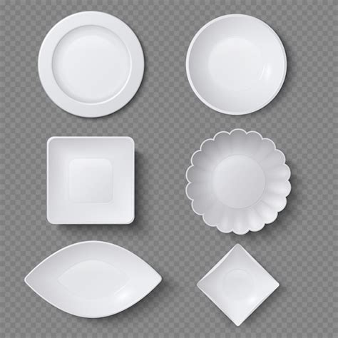 Imagen de diferentes formas de platos de postre (rectangular, cuadrado, ovalado) con presentaciones de postres creativas.