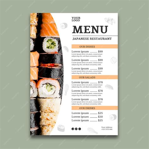 Ejemplo de menú de sushi innovador y diverso