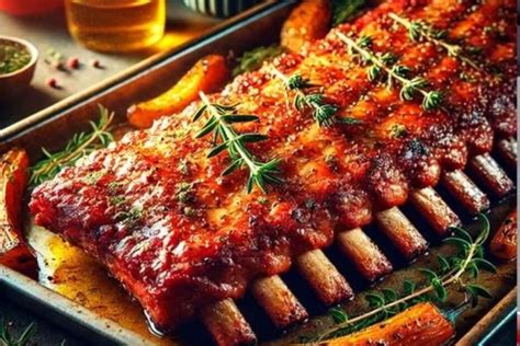 Costillas de cerdo asadas en el horno con un glaseado brillante