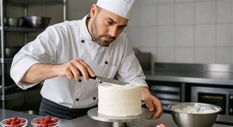 Chef pastelero pesando ingredientes con precisión