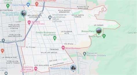 Mapa de zonas de reparto destacando San Miguel, La Cisterna y La Florida en el sur de Santiago