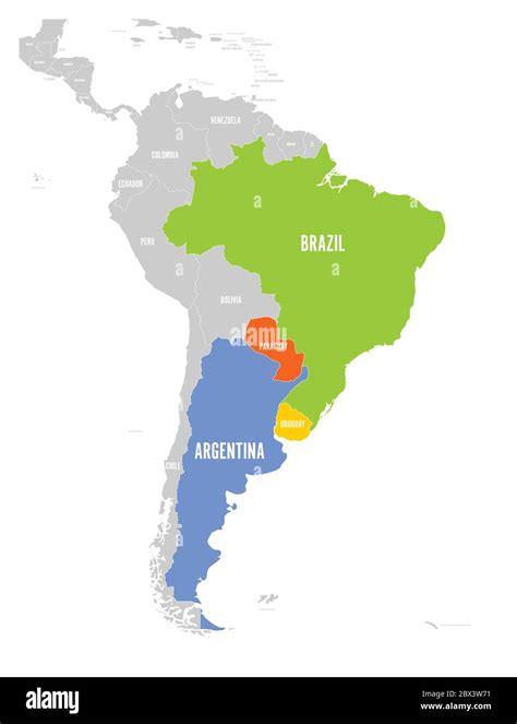 Mapa de Sudamérica destacando Chile, Argentina, Uruguay y Paraguay