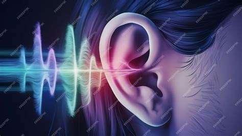 Oído humano escuchando música con ondas sonoras estilizadas