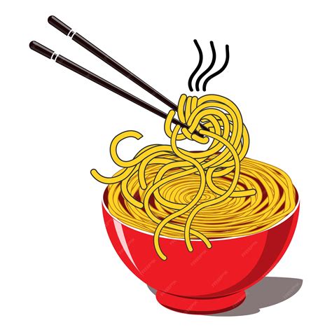 Ilustración de un antiguo tazón de fideos chinos con palillos