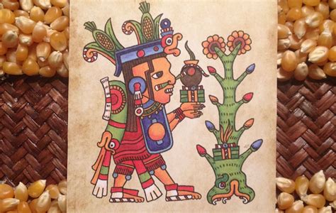 Detalle de pintura mural maya que muestra al Dios del Maíz provocando su renacimiento