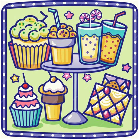 Ilustración de varios postres de yogur coloridos y bien presentados.