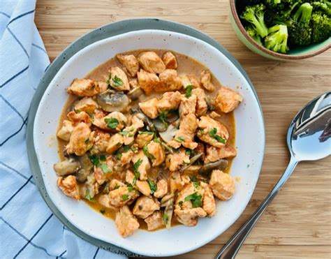 ingredientes para pollo stroganoff (pollo, champiñones, cebolla, mostaza, crema)