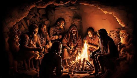Familia chilota o grupo de personas compartiendo mate alrededor del fuego con chochoca