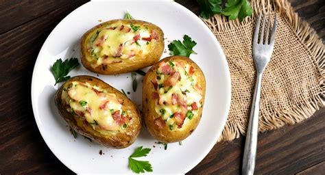 Papas Rellenas con carne y salsa en un plato