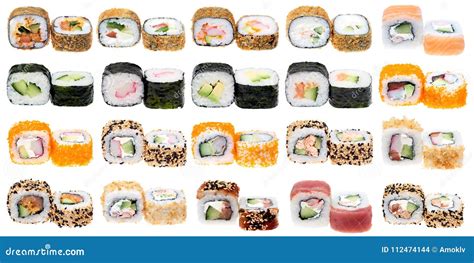 Foto de diferentes tipos de sushi, rolls y nigiris, presentados de forma atractiva
