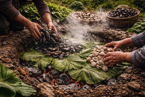 Proceso de preparación del curanto al hoyo en Agroturismo Fogón “La Estancia”