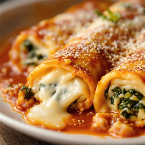 Canelones de espinacas y ricotta gratinados servidos con una guarnición de ensalada