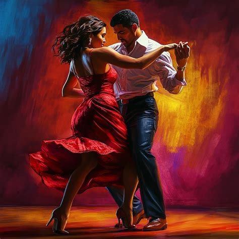 Pareja bailando merengue con alegría en un ambiente festivo