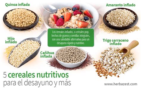 Variedad de cereales integrales y saludables para el desayuno, como avena, muesli y semillas