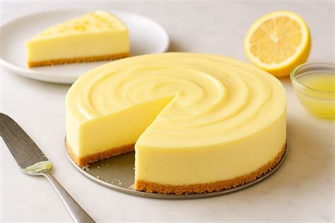 Foto de un pastel de limón sin horno entero, decorado con ralladura de limón.