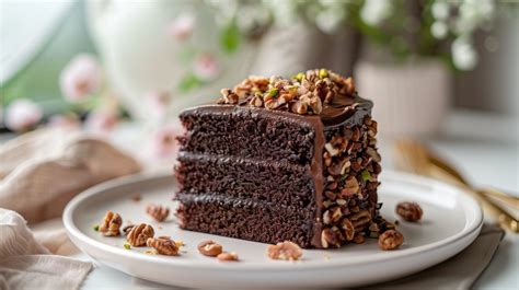 torta de chocolate sin gluten en un plato, con un trozo cortado mostrando el interior húmedo
