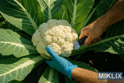 Cosecha de coliflor con cuchillo