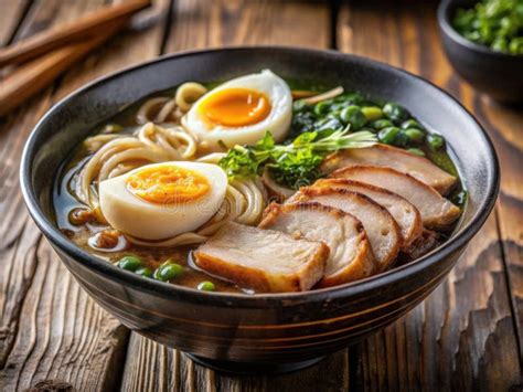 Imagen de un bol de ramen humeante con fideos, huevo marinado y trozos de pollo