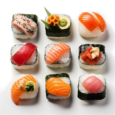 Variedad de rolls de sushi y nigiris