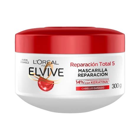 Esquema de las 5 necesidades del cabello dañado que la mascarilla Elvive Total Repair 5 aborda