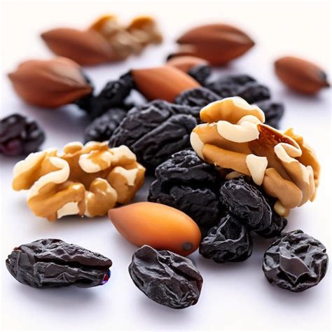 Esquema nutricional de los frutos secos: nueces, pasas, pistachos y dátiles como fuente de energía.