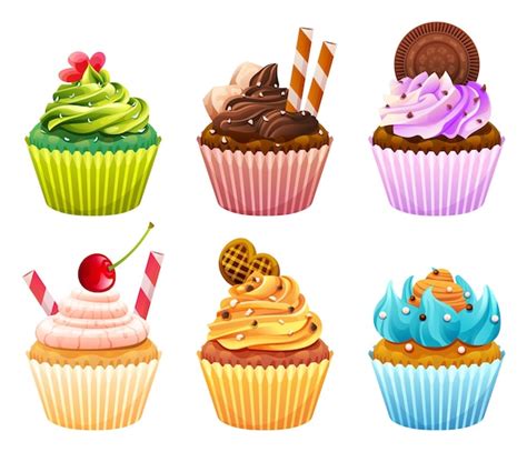 ilustracion de varios cupcakes coloridos y decorados
