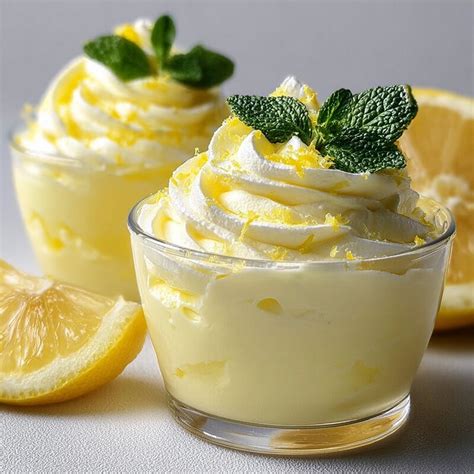 Mousse de limón y café en copas decoradas con ralladura y granos de café