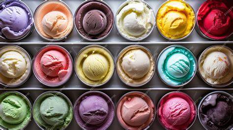 Una variedad de helados de diferentes sabores y colores.