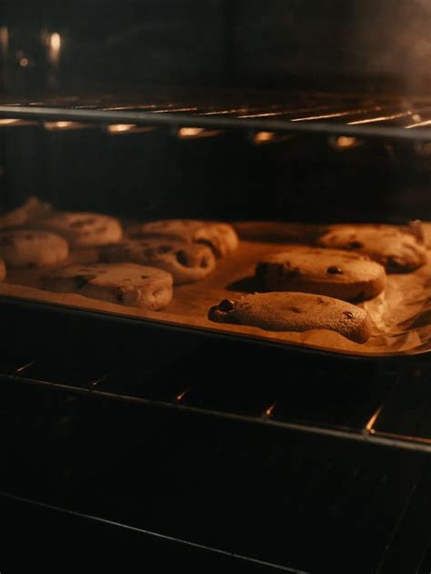 Foto de galletas horneándose en un horno tostador, mostrando el dorado característico.