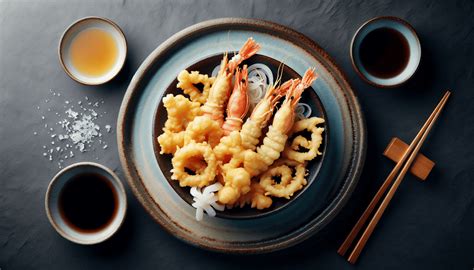 collage de diferentes tipos de tempura (vegetales, mariscos, pollo)