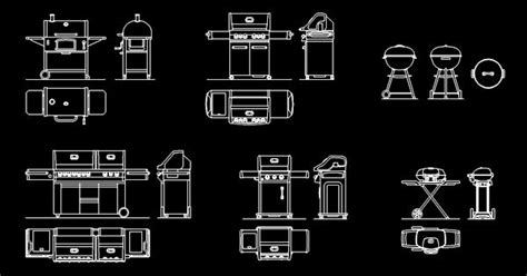 Ejemplo de bloques DWG de asadores en vista planta y alzado.