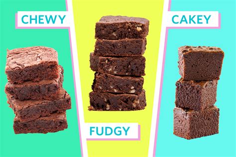 Tabla de comparación de texturas de brownie (fudgy, chewy, cakey)