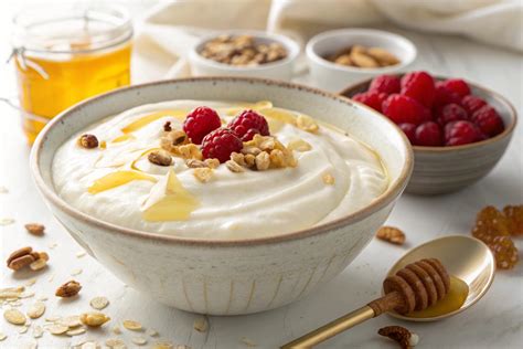 Yogur griego cremoso en un bol