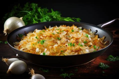 Cebolla pochándose lentamente en una sartén de hierro fundido