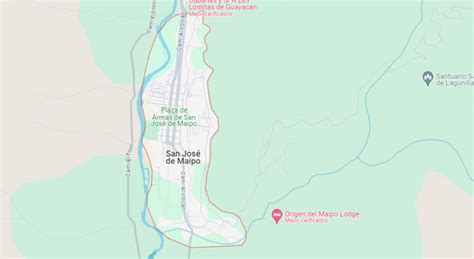 Mapa de San José de Maipo con rutas de transporte público resaltadas