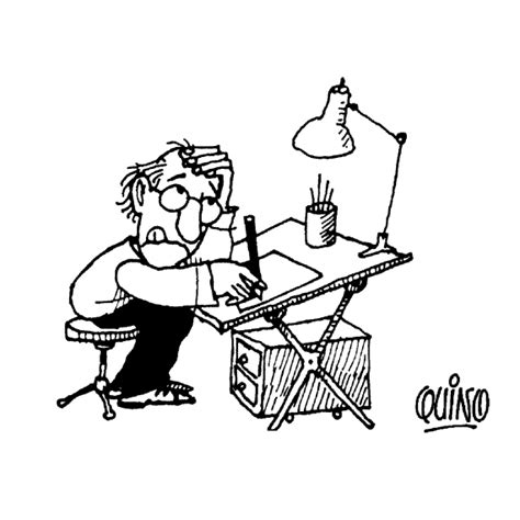 Quino dibujando a Mafalda en su estudio
