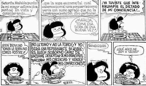 Viñeta de Mafalda rechazando la sopa