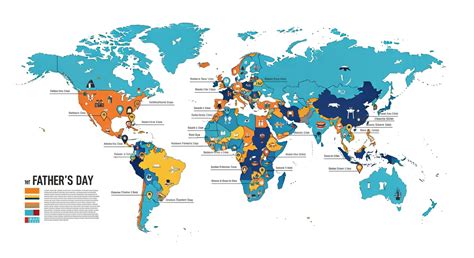 Mapa mundial destacando las diferentes fechas de celebración del Día del Padre