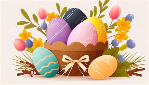 Foto de canasta de Pascua con huevos de chocolate y adornos festivos