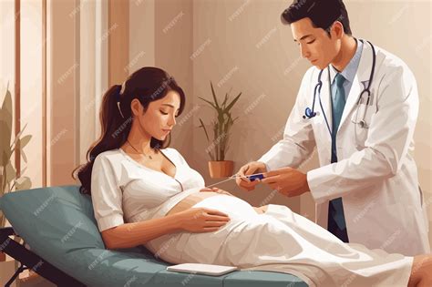 Ilustración de una mujer embarazada y una madre lactante consultando a un médico