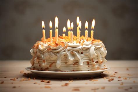 Tarta de cumpleaños tradicional con múltiples velas encendidas sobre una mesa festiva.