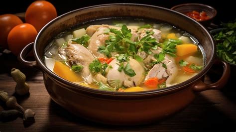 Sopa de pollo vegana humeante en un tazón