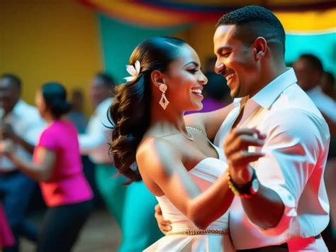 Pareja bailando merengue con alegría y expresividad