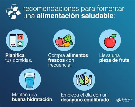 Infografía sobre los factores clave para una alimentación equilibrada, incluyendo el consumo de frutas, verduras, proteínas y la importancia de la hidratación.