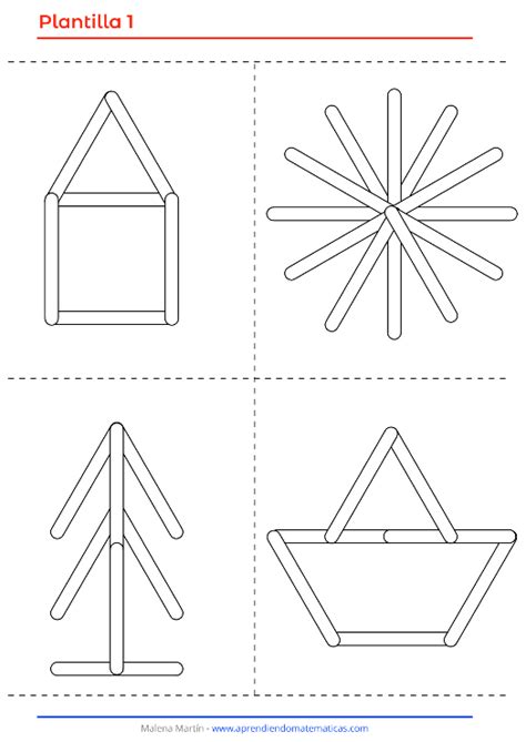 Ejemplos de plantillas para figuras geométricas planas con palitos