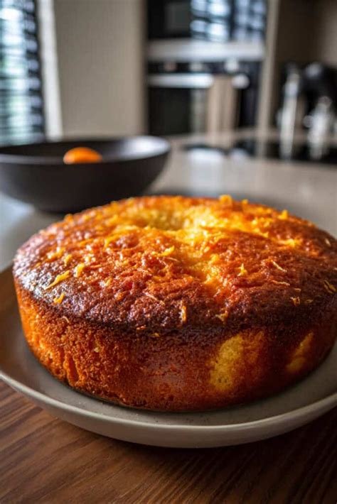 Queque de naranja recién horneado y decorado