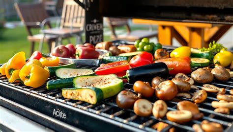 Parrilla llena de diversas verduras asándose