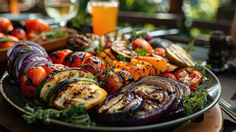 Plato de verduras a la parrilla con hierbas frescas
