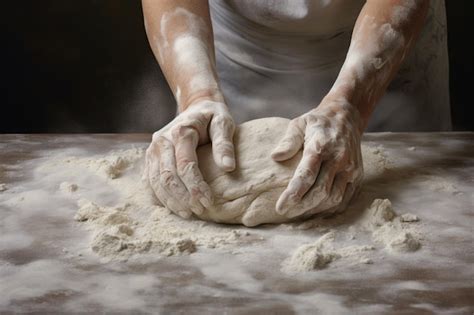 Foto de manos amasando masa de pizza sobre una superficie enharinada