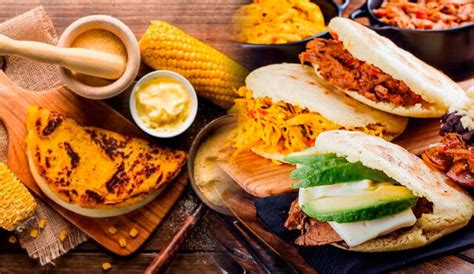 Diversos platos venezolanos que incluyen chicharrón, como arepas y cachapas